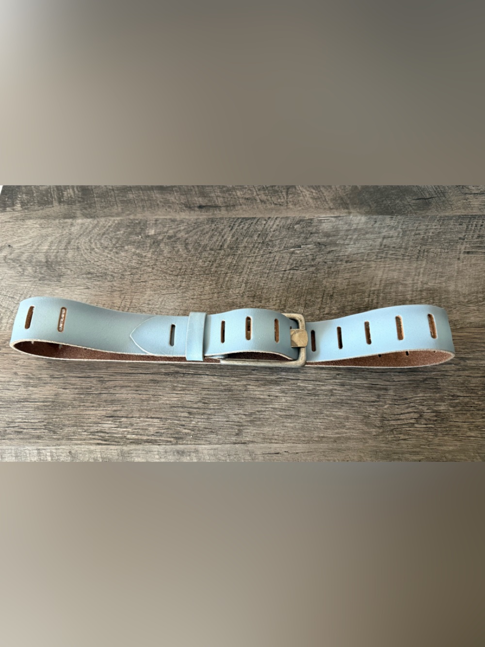 Free People Light Blue Leather Belt with Brass Buckle, XS/S